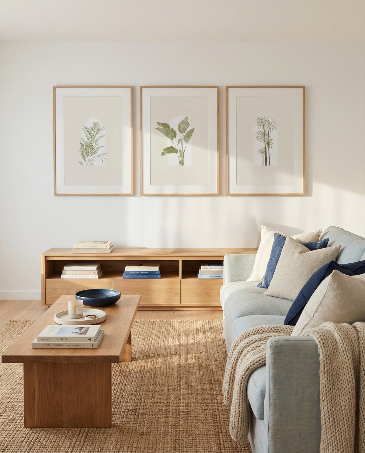 Tropical Window I, II & III by Yuyu Pont | 3 Piece Wall Art Set in Beige and Green botanical art print oak frame with whit...