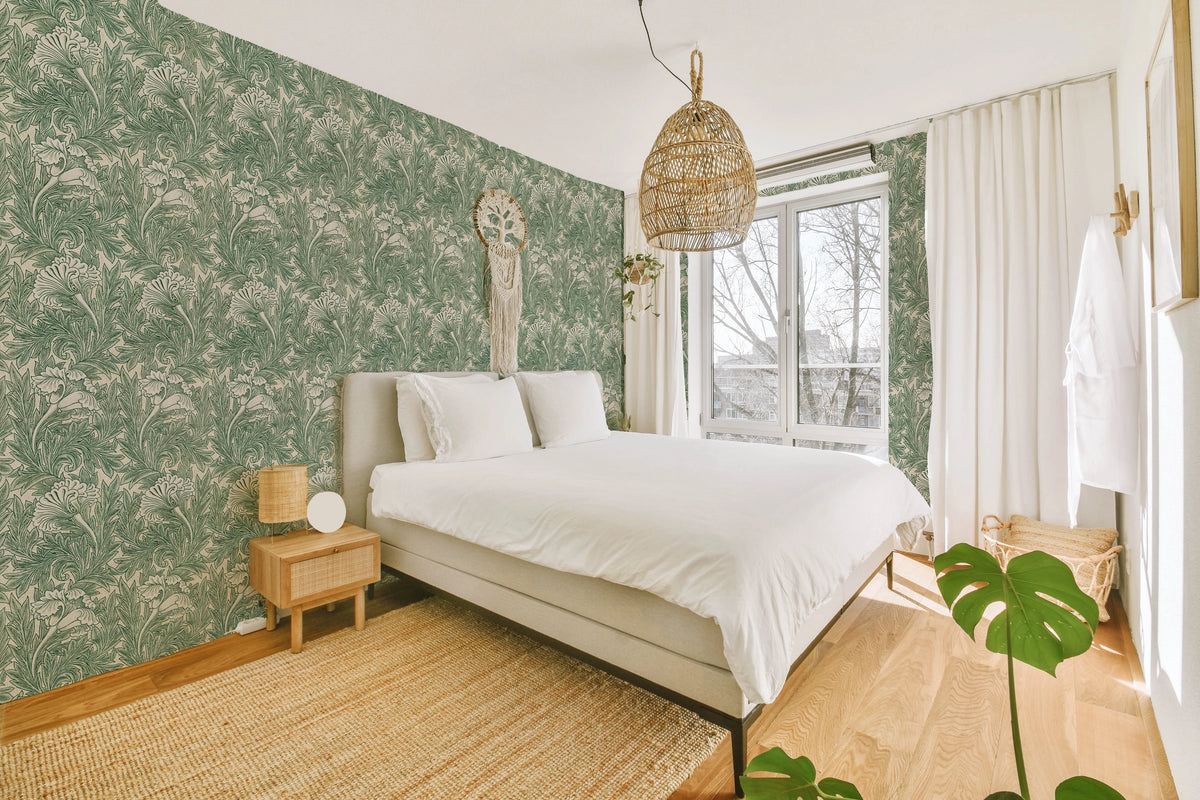 Tulip in Emerald Green by William Morris Wallpaper from Olive et Oriel where you can shop wallpaper and artworks online