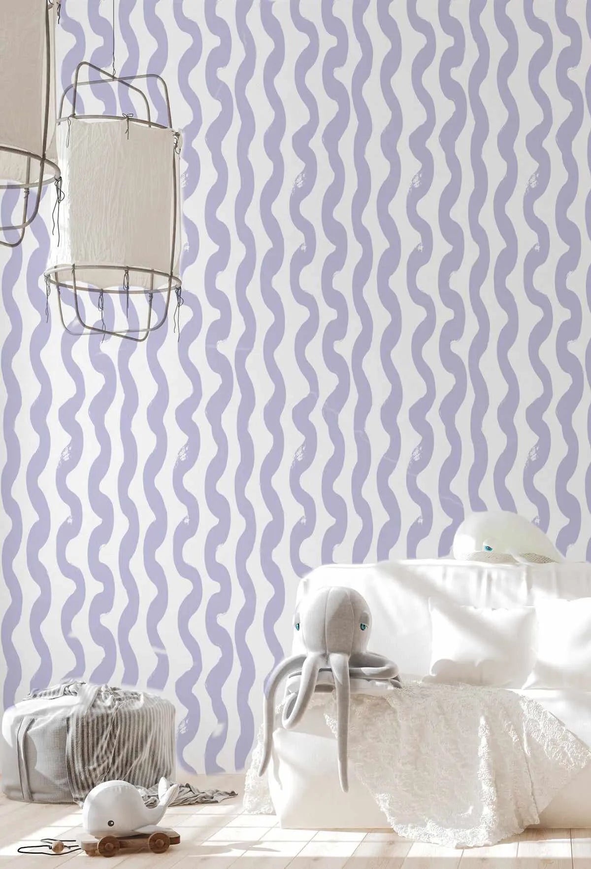 Wavey Lines Wallpaper in Lilac-Wallpaper-Buy Kids Removable Wallpaper Online Our Custom Made Children’s Wallpapers Are A Fun Way To Decorate And Enhance Boys Bedroom Decor And Girls Bedrooms They Are An Amazing Addition To Your Kids Bedroom Walls Our Collection of Kids Wallpaper Is Sure To Transform Your Kids Rooms Interior Style From Pink Wallpaper To Dinosaur Wallpaper Even Marble Wallpapers For Teen Boys Shop Peel And Stick Wallpaper Online Today With Olive et Oriel