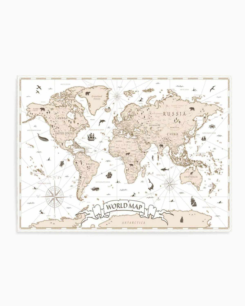 World Map | Beige Art Print