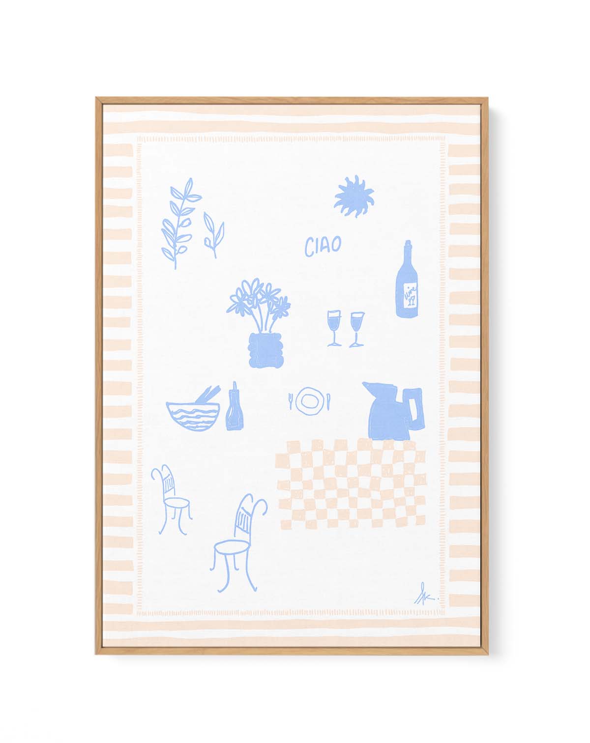 Ciao Soft Blue Pink by Anne Korako | Framed Canvas Art Print from Olive et Oriel where you can shop wallpaper and artworks online