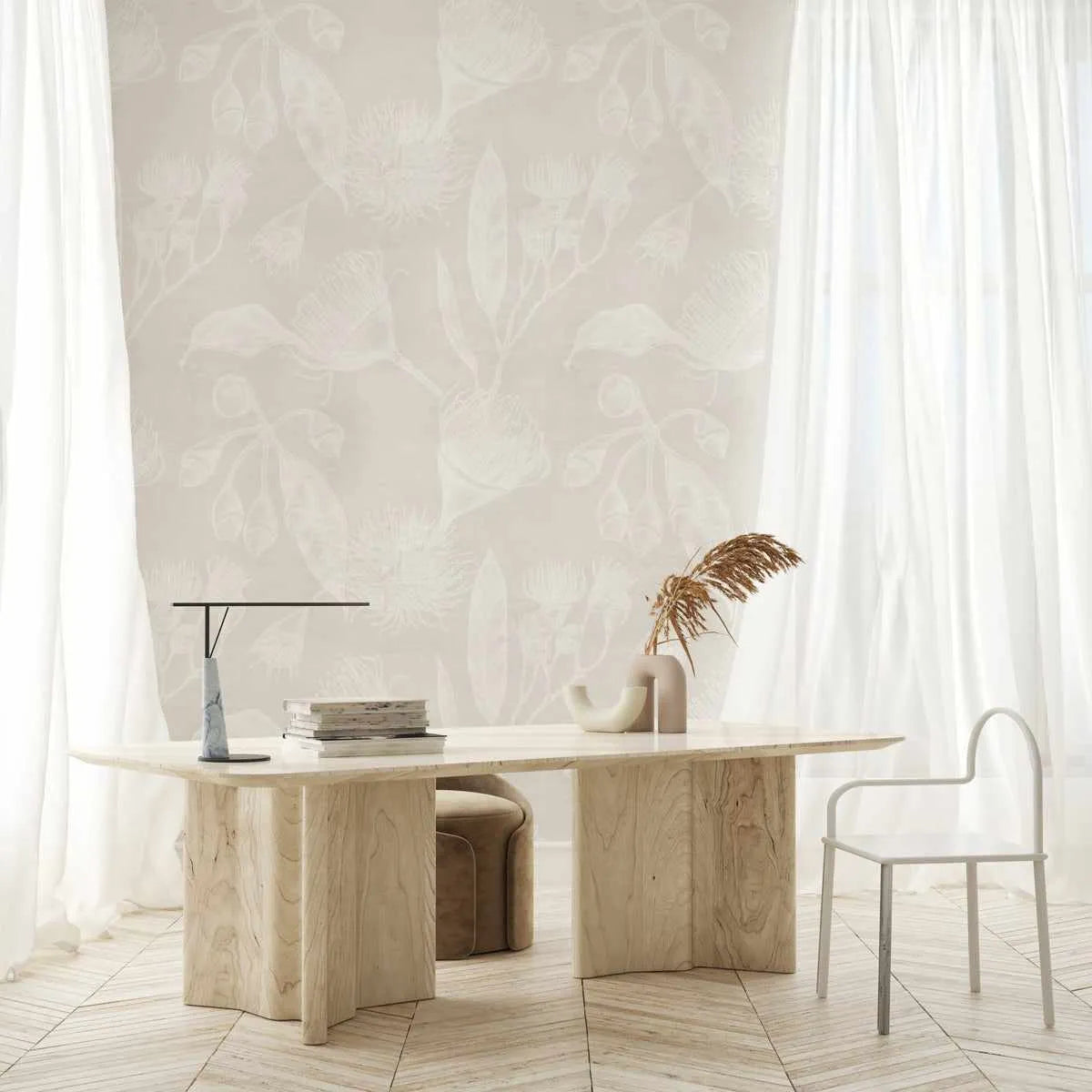 Flowering Gum in Sand Wallpaper in Beige botanical art print