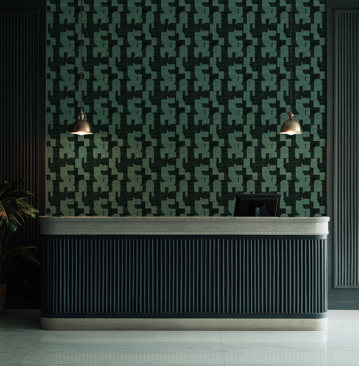 Hotham in Dark Green Commercial Vinyl Wallcovering-Commercial Wallcoverings-Olive et Oriel-Luxury commercial-grade embossed and textured vinyl wallcovering durable fire-rated washable stain-resistant and customizable perfect for hotels offices retail childcare healthcare and hospital spaces vinyl wallpaper