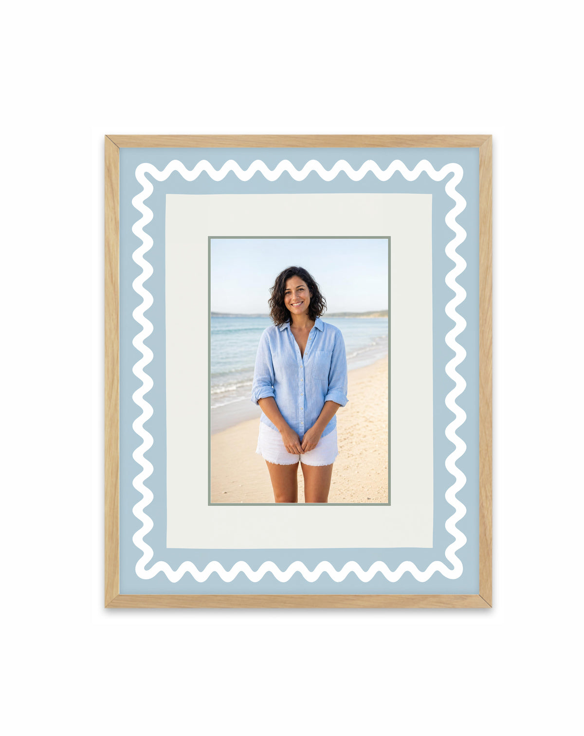 Blue Ric Rac custom photo framed art print in a solid timber frame with oak finish