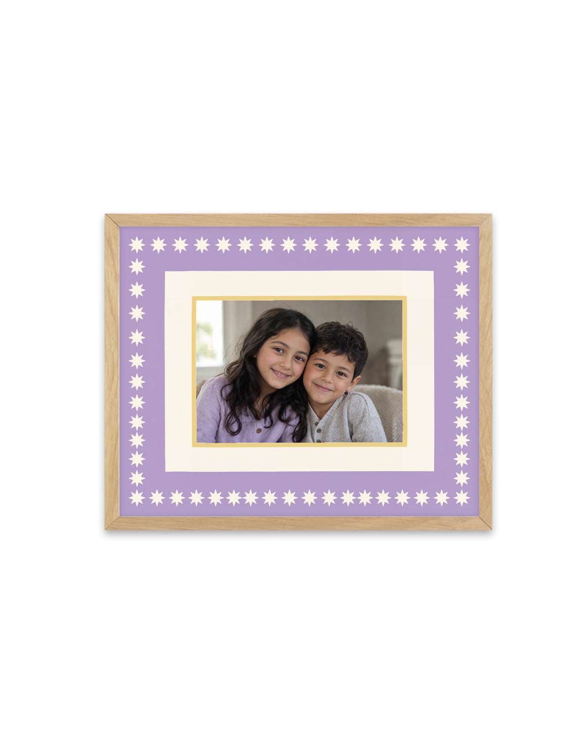 Lilac Stars custom photo framed art print in a solid timber frame with oak finish