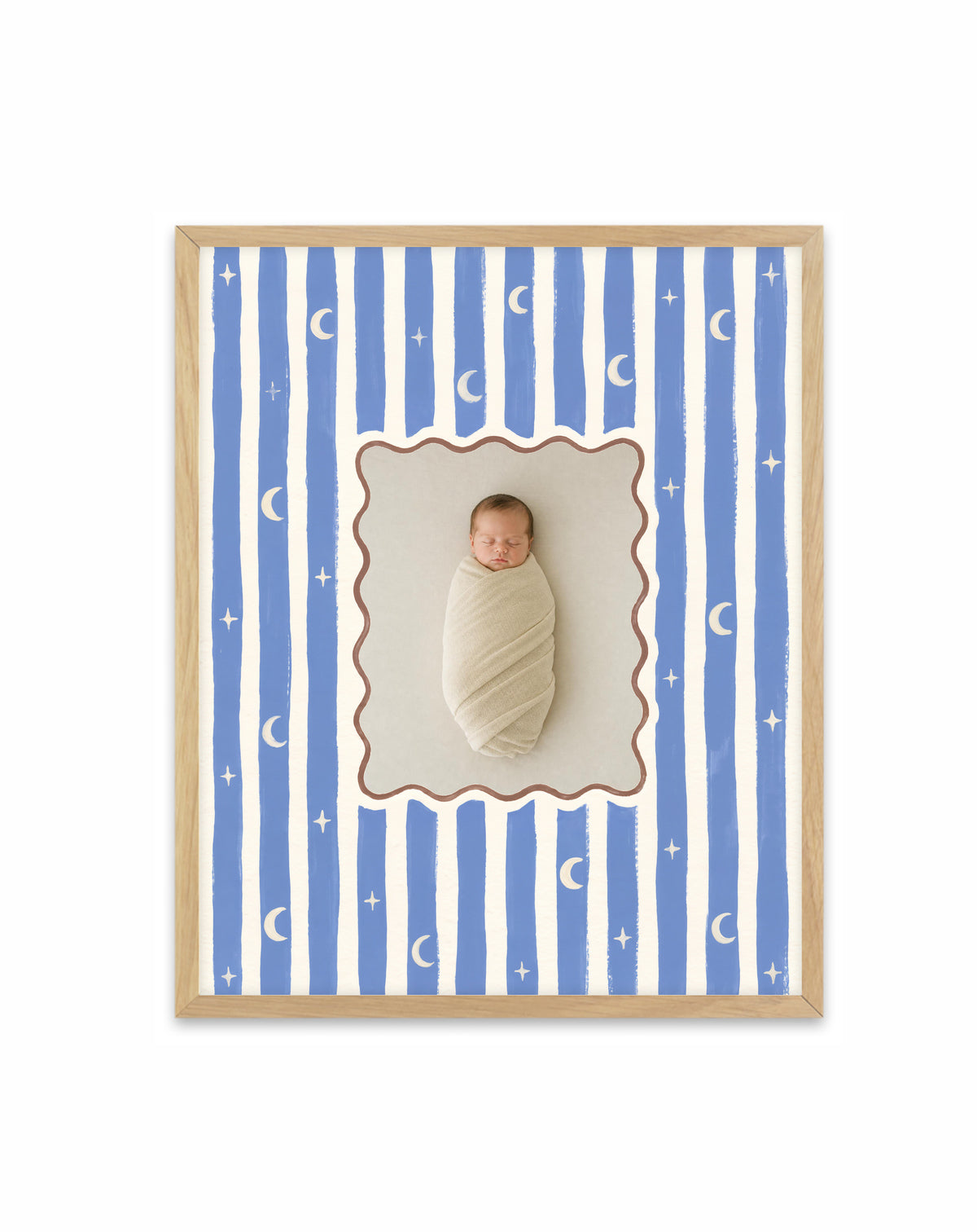 Moonbeam custom photo framed art print in a solid timber frame with oak finish