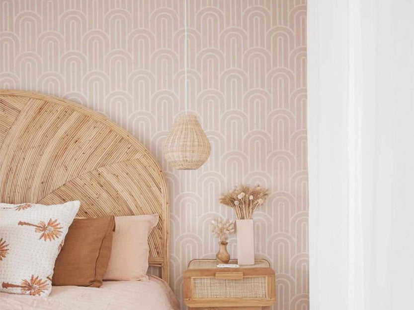 Pink and cream bohemian boho style bedroom featuring arch wallpaper - image courtesy of instagram influencer The French Folk>
              </noscript>
              </div>
            
            </a>
            <div class=