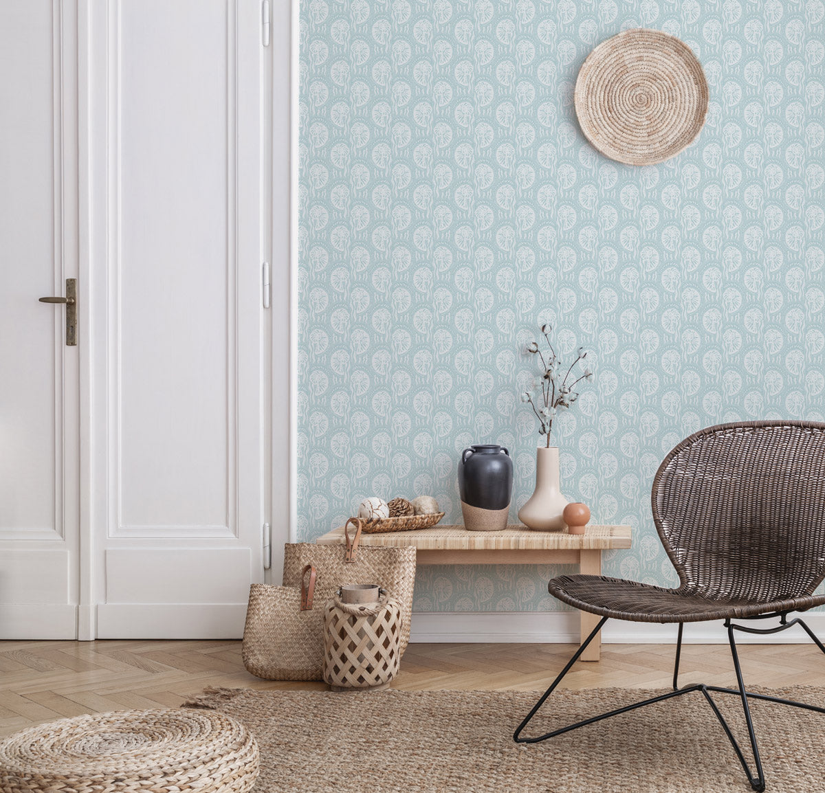 Ocean Song in Light Blue Wallpaper from Olive et Oriel where you can shop wallpaper and artworks online