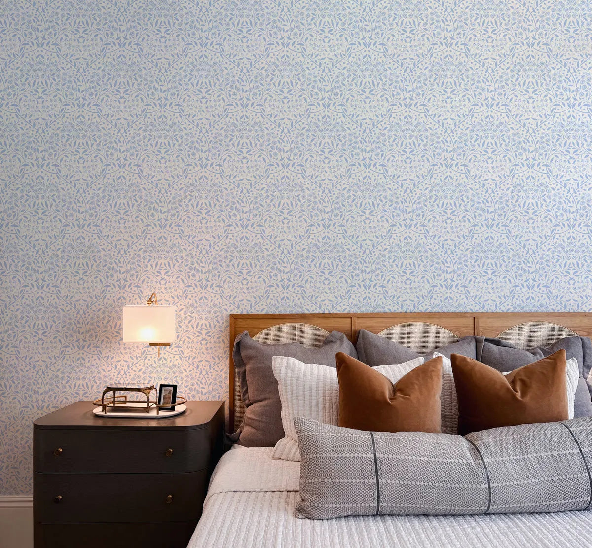 Vintage Posie Light Blue Wallpaper from Olive et Oriel where you can shop wallpaper and artworks online
