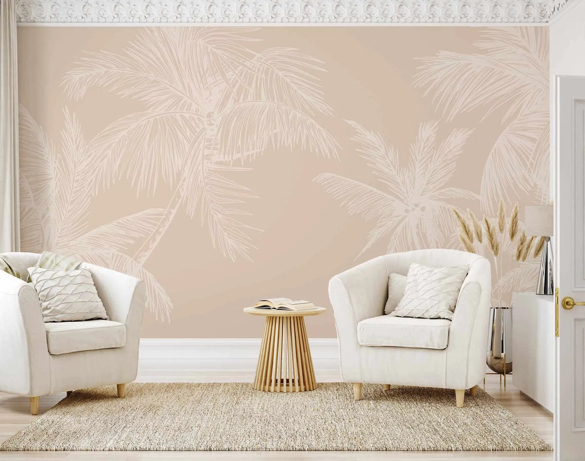 The Palms Wallpaper in Almond from Olive et Oriel where you can shop wallpaper and artworks online