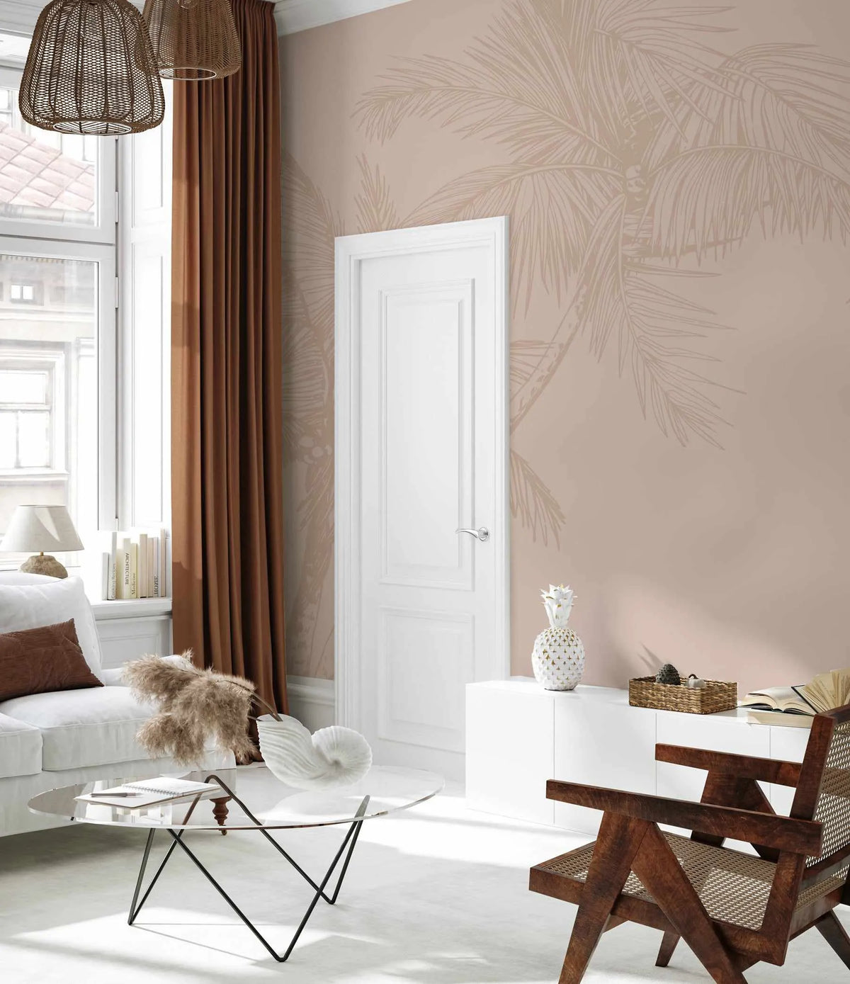 The Palms Wallpaper in Sahara from Olive et Oriel where you can shop wallpaper and artworks online