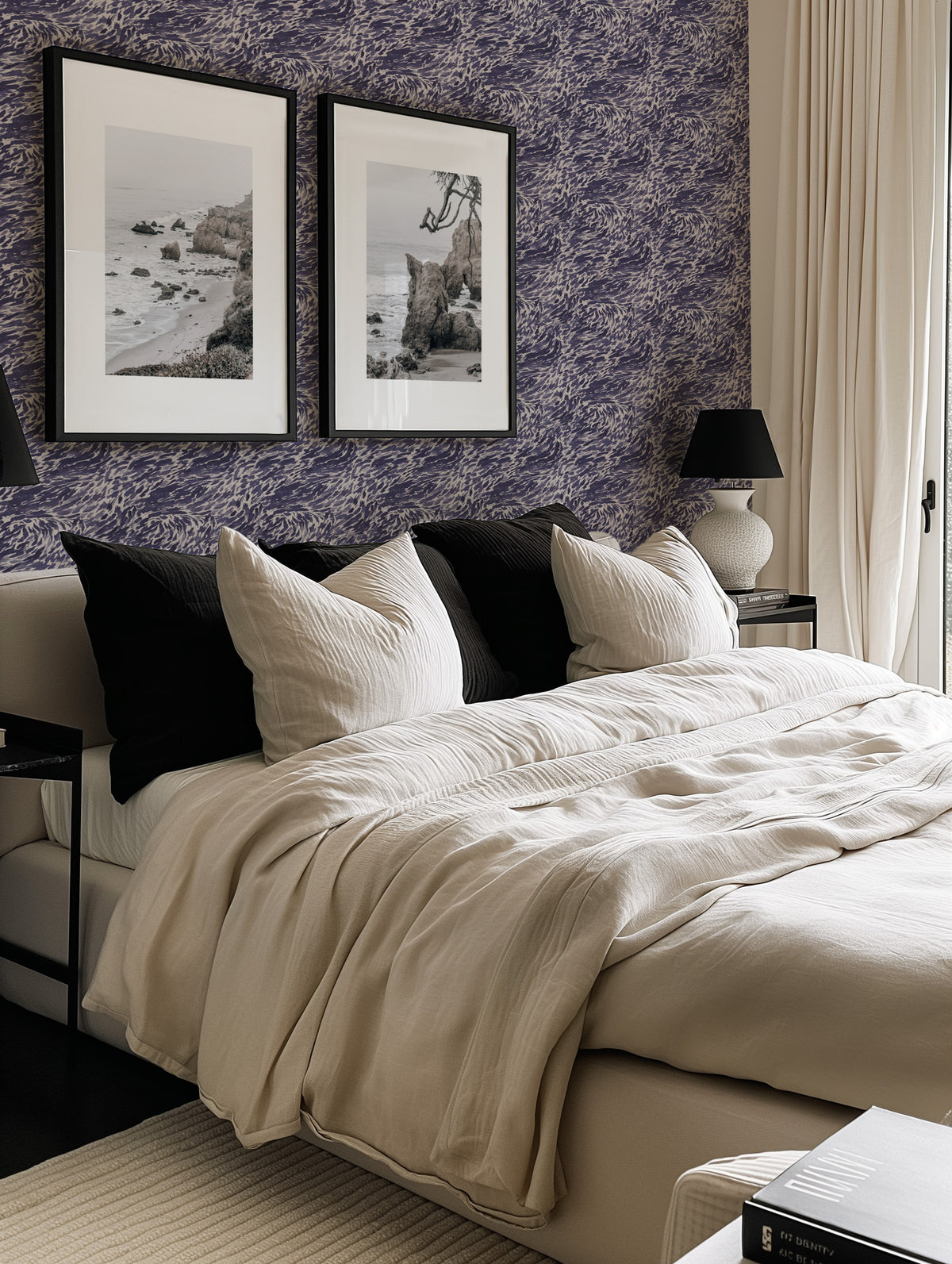 Coastal Drift in Navy Blue Wallpaper from Olive et Oriel where you can shop wallpaper and artworks online