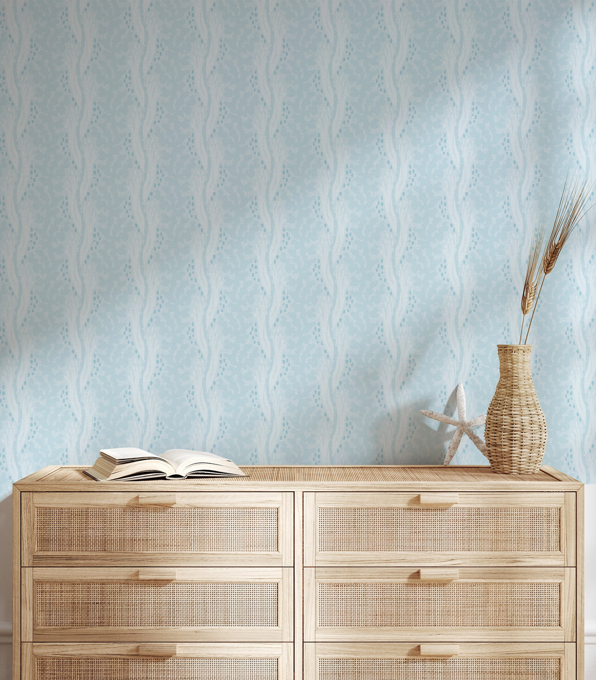 Past the Reef in Light Blue Wallpaper from Olive et Oriel where you can shop wallpaper and artworks online