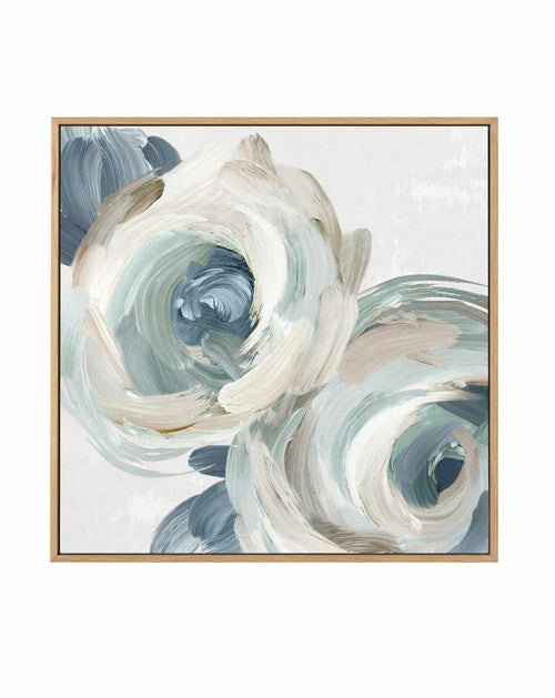Brush Strokes Blue Flowers | Framed Canvas Art Print