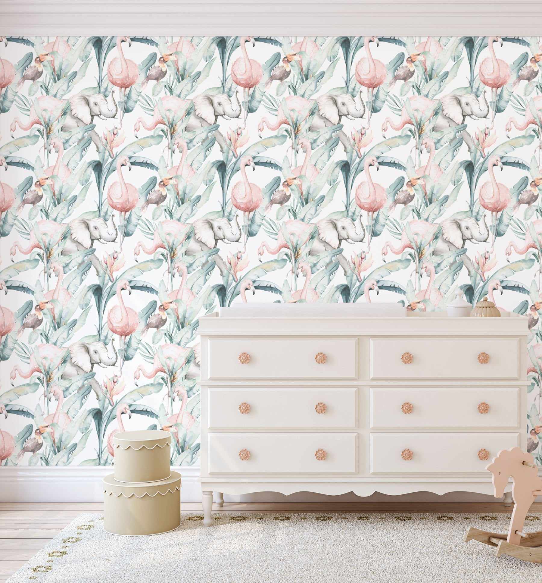 Pink Floral Hand Painted Wallpaper / Peel and Stick Wallpaper Removabl 