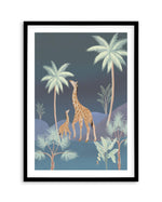 Jungle Giraffes in Midnight Art Print-PRINT-Olive et Oriel-Olive et Oriel-A5 | 5.8" x 8.3" | 14.8 x 21cm-Black-With White Border-Buy-Australian-Art-Prints-Online-with-Olive-et-Oriel-Your-Artwork-Specialists-Austrailia-Decorate-With-Coastal-Photo-Wall-Art-Prints-From-Our-Beach-House-Artwork-Collection-Fine-Poster-and-Framed-Artwork