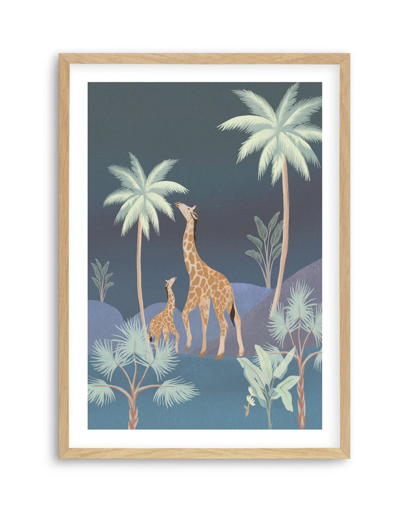 Jungle Giraffes in Midnight Art Print-PRINT-Olive et Oriel-Olive et Oriel-A5 | 5.8" x 8.3" | 14.8 x 21cm-Oak-With White Border-Buy-Australian-Art-Prints-Online-with-Olive-et-Oriel-Your-Artwork-Specialists-Austrailia-Decorate-With-Coastal-Photo-Wall-Art-Prints-From-Our-Beach-House-Artwork-Collection-Fine-Poster-and-Framed-Artwork