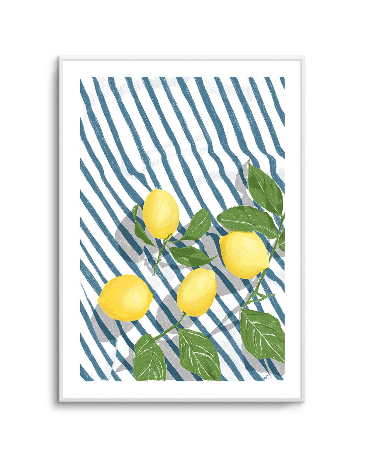 Lemons On Stripe Tablecloth Illustration Art Print By Jenny Liz Rome 