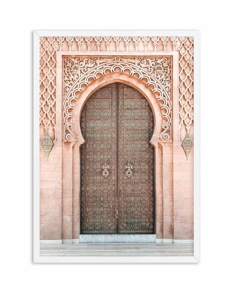 Moroccan Door | Blush Art Print-Shop Australian Art Prints Online with Olive et Oriel - Our collection of Moroccan art prints offer unique wall art including moroccan arches and pink morocco doors of marrakech - this collection will add soft feminine colour to your walls and some may say bohemian style. These traditional morocco landscape photography includes desert scenes of palm trees and camel art prints - there is art on canvas and extra large wall art with fast, free shipping across Austral