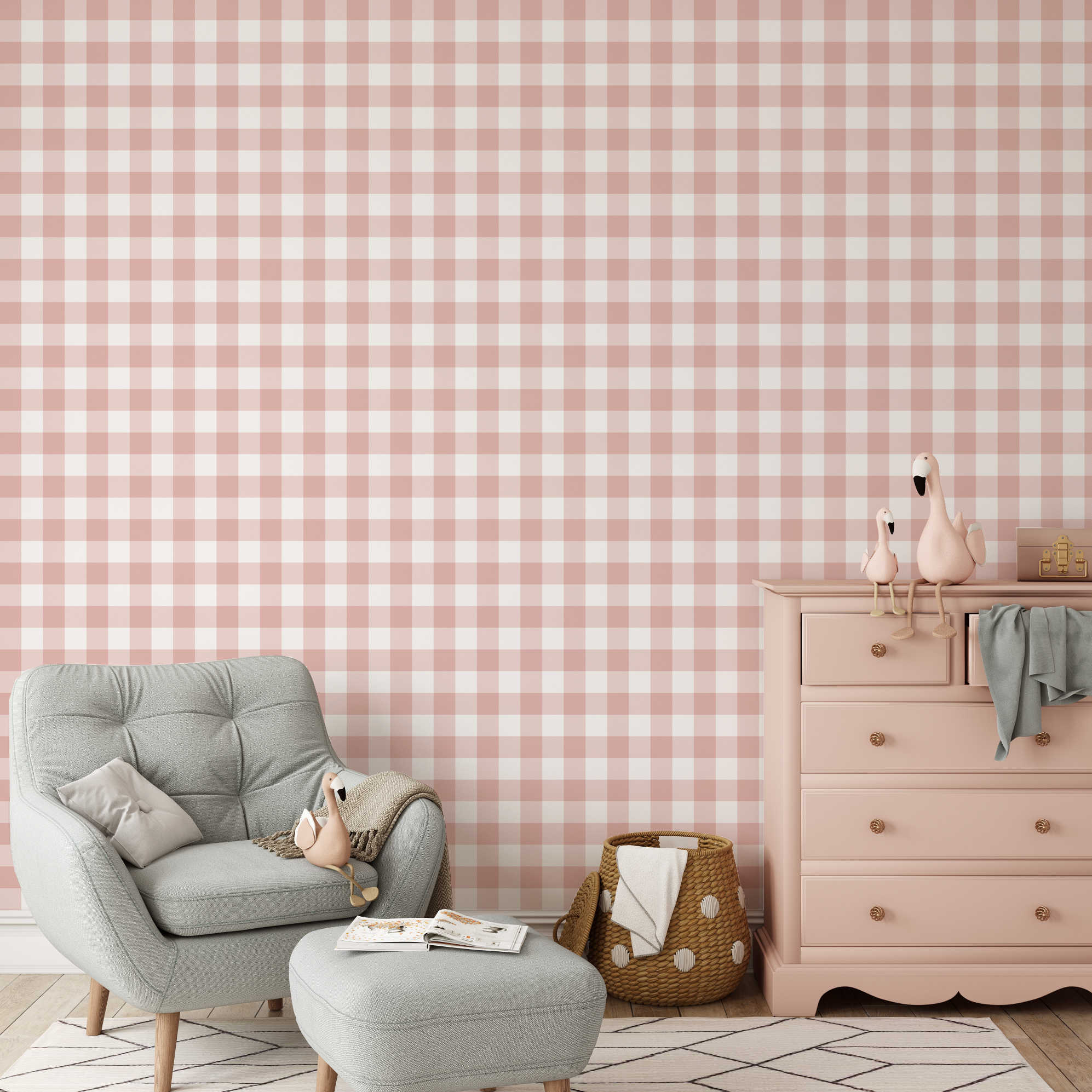 Gingham and Rose Pink Bedroom