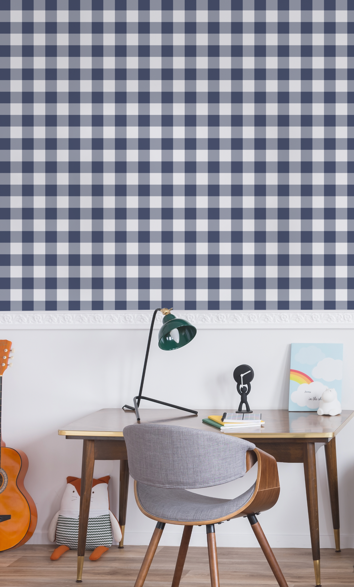 Small Gingham Check Navy Blue Wallpaper from Olive et Oriel where you can shop wallpaper and artworks online