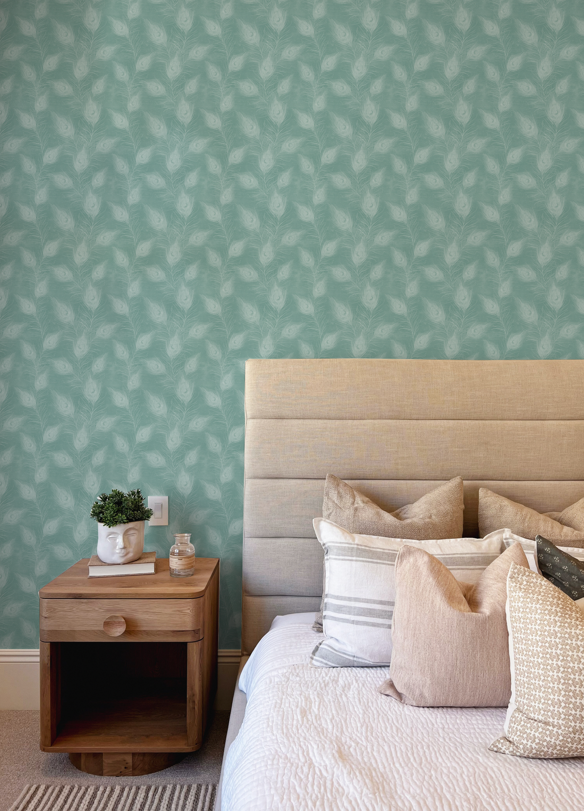 Luxe Feathers Emerald Green Wallpaper from Olive et Oriel where you can shop wallpaper and artworks online