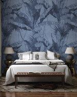 Banana Leaf Palm Navy Blue Wallpaper