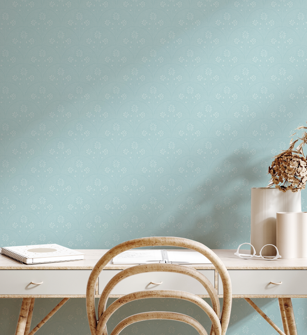 County Scallops Light Teal Blue Wallpaper from Olive et Oriel where you can shop wallpaper and artworks online