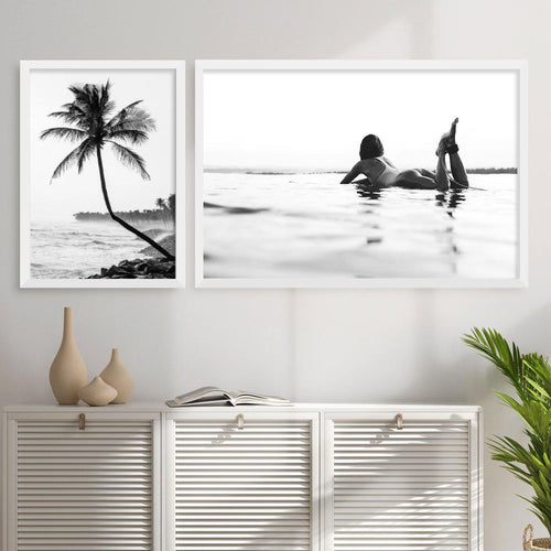 Surfer Girl B&W | LS Art Print-PRINT-Olive et Oriel-Olive et Oriel-Buy-Australian-Art-Prints-Online-with-Olive-et-Oriel-Your-Artwork-Specialists-Austrailia-Decorate-With-Coastal-Photo-Wall-Art-Prints-From-Our-Beach-House-Artwork-Collection-Fine-Poster-and-Framed-Artwork