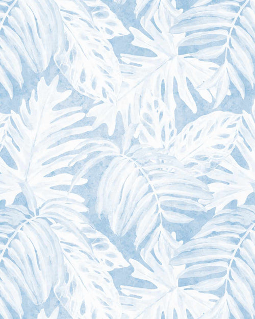 White Luxe Palm Wallpaper in Blue