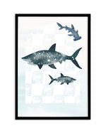 Sharks Art Print-PRINT-Olive et Oriel-Olive et Oriel-A5 | 5.8" x 8.3" | 14.8 x 21cm-Black-With White Border-Buy-Australian-Art-Prints-Online-with-Olive-et-Oriel-Your-Artwork-Specialists-Austrailia-Decorate-With-Coastal-Photo-Wall-Art-Prints-From-Our-Beach-House-Artwork-Collection-Fine-Poster-and-Framed-Artwork
