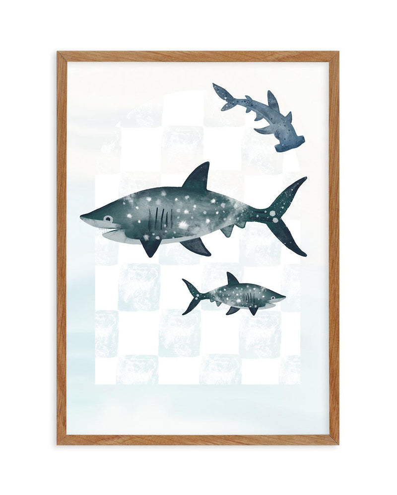 Sharks Art Print-PRINT-Olive et Oriel-Olive et Oriel-50x70 cm | 19.6" x 27.5"-Walnut-With White Border-Buy-Australian-Art-Prints-Online-with-Olive-et-Oriel-Your-Artwork-Specialists-Austrailia-Decorate-With-Coastal-Photo-Wall-Art-Prints-From-Our-Beach-House-Artwork-Collection-Fine-Poster-and-Framed-Artwork