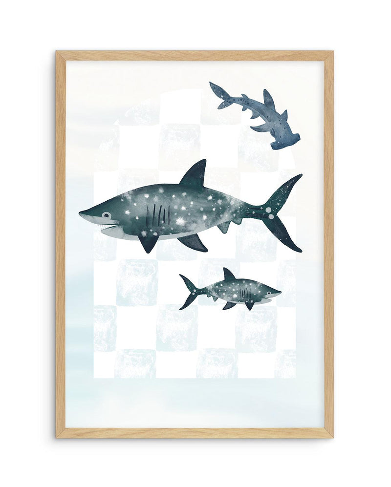 Sharks Art Print-PRINT-Olive et Oriel-Olive et Oriel-A5 | 5.8" x 8.3" | 14.8 x 21cm-Oak-With White Border-Buy-Australian-Art-Prints-Online-with-Olive-et-Oriel-Your-Artwork-Specialists-Austrailia-Decorate-With-Coastal-Photo-Wall-Art-Prints-From-Our-Beach-House-Artwork-Collection-Fine-Poster-and-Framed-Artwork