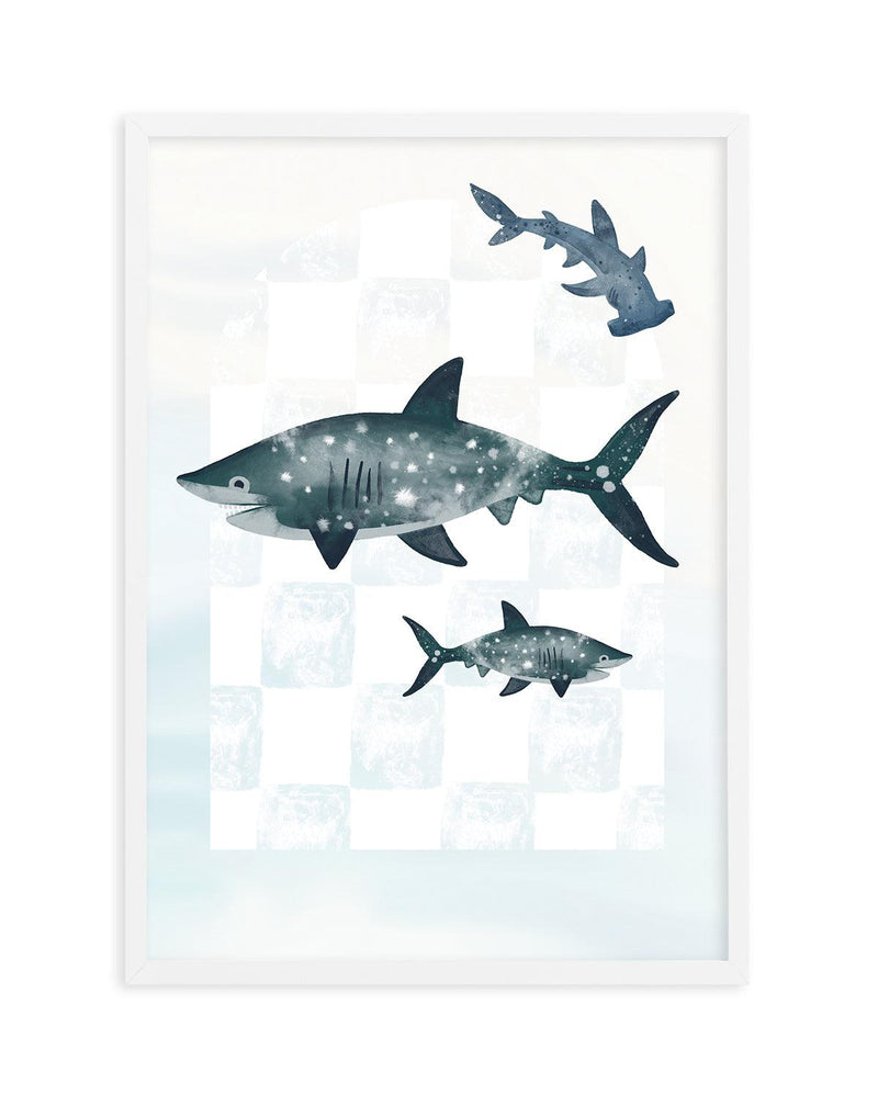 Sharks Art Print-PRINT-Olive et Oriel-Olive et Oriel-A5 | 5.8" x 8.3" | 14.8 x 21cm-White-With White Border-Buy-Australian-Art-Prints-Online-with-Olive-et-Oriel-Your-Artwork-Specialists-Austrailia-Decorate-With-Coastal-Photo-Wall-Art-Prints-From-Our-Beach-House-Artwork-Collection-Fine-Poster-and-Framed-Artwork