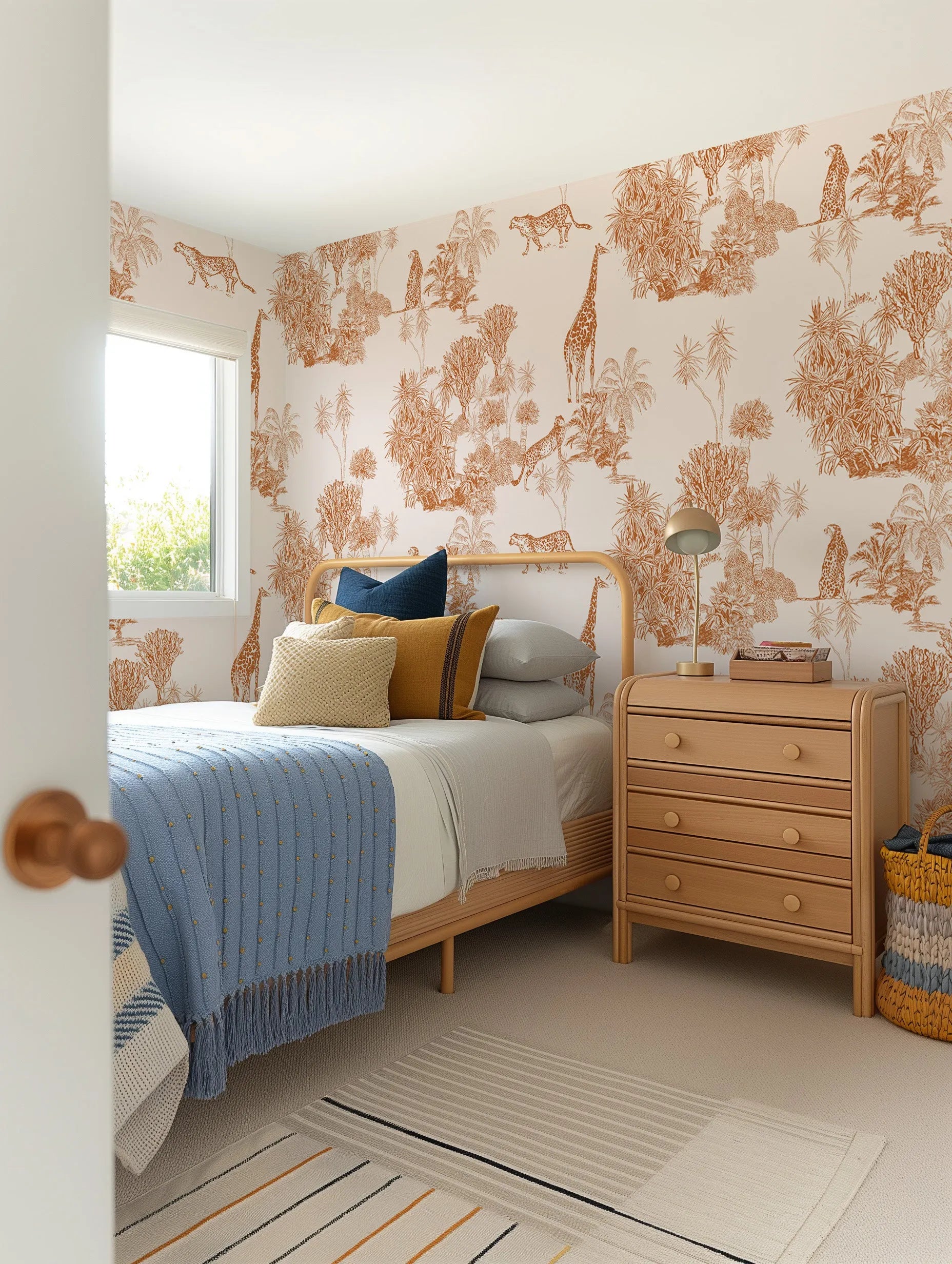 Safari Toile in Terracotta Wallpaper — toile wallpaper Australia by Olive et Oriel