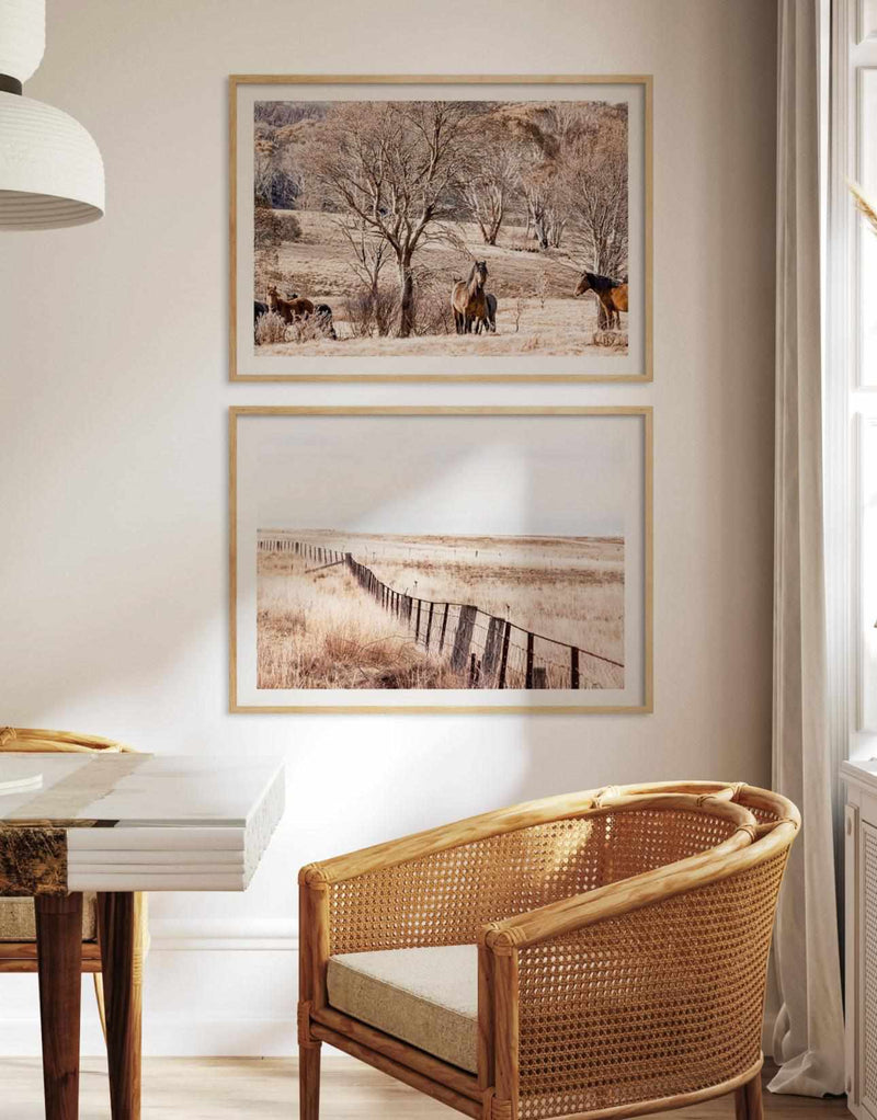 Buy Modern Country Rustic Farmhouse Wall Art Prints Online with Olive et Oriel - Like these wild brumby and country grass artworks featured in this image.