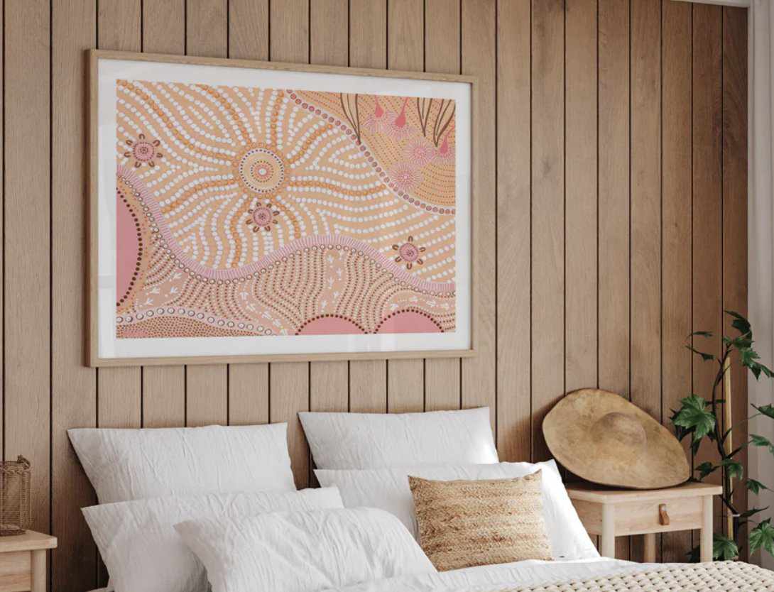 Aboriginal wall art prints with Olive et Oriel - Buy Aboriginal wall art prints and extra large wall art or Aboriginal canvas art for your home. Our bright modern contemporary artwork offers professional art print poster and framing services.