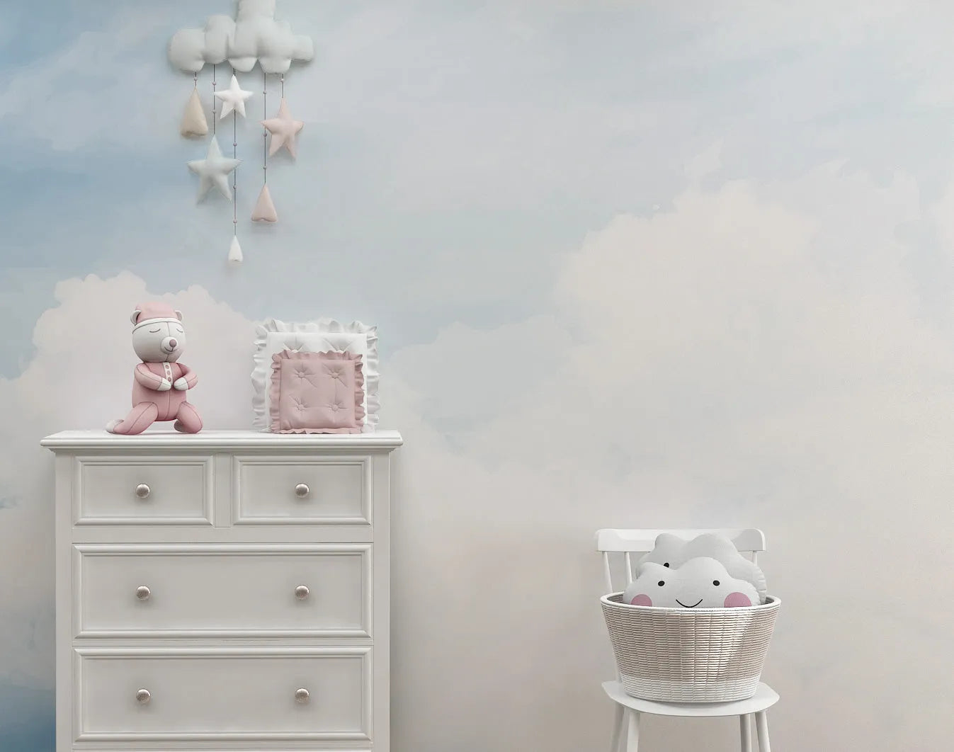 Cloudy Skies Wallpaper Mural from Olive et Oriel where you can shop wallpaper and artworks online
