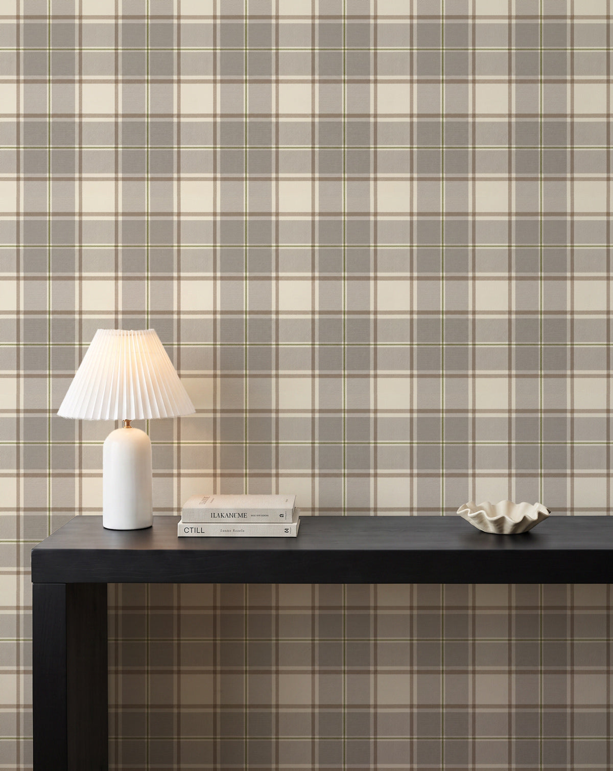 London Tartan in Grey & Olive Wallpaper