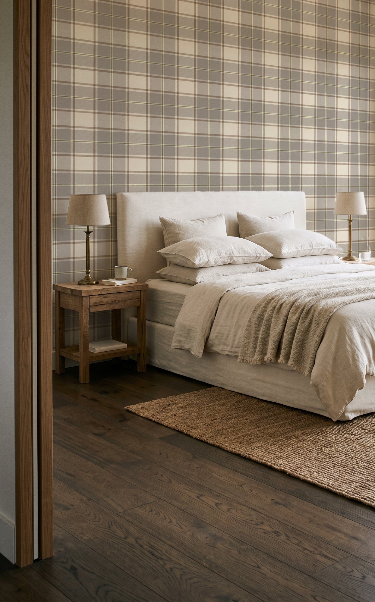 London Tartan in Grey & Olive Wallpaper
