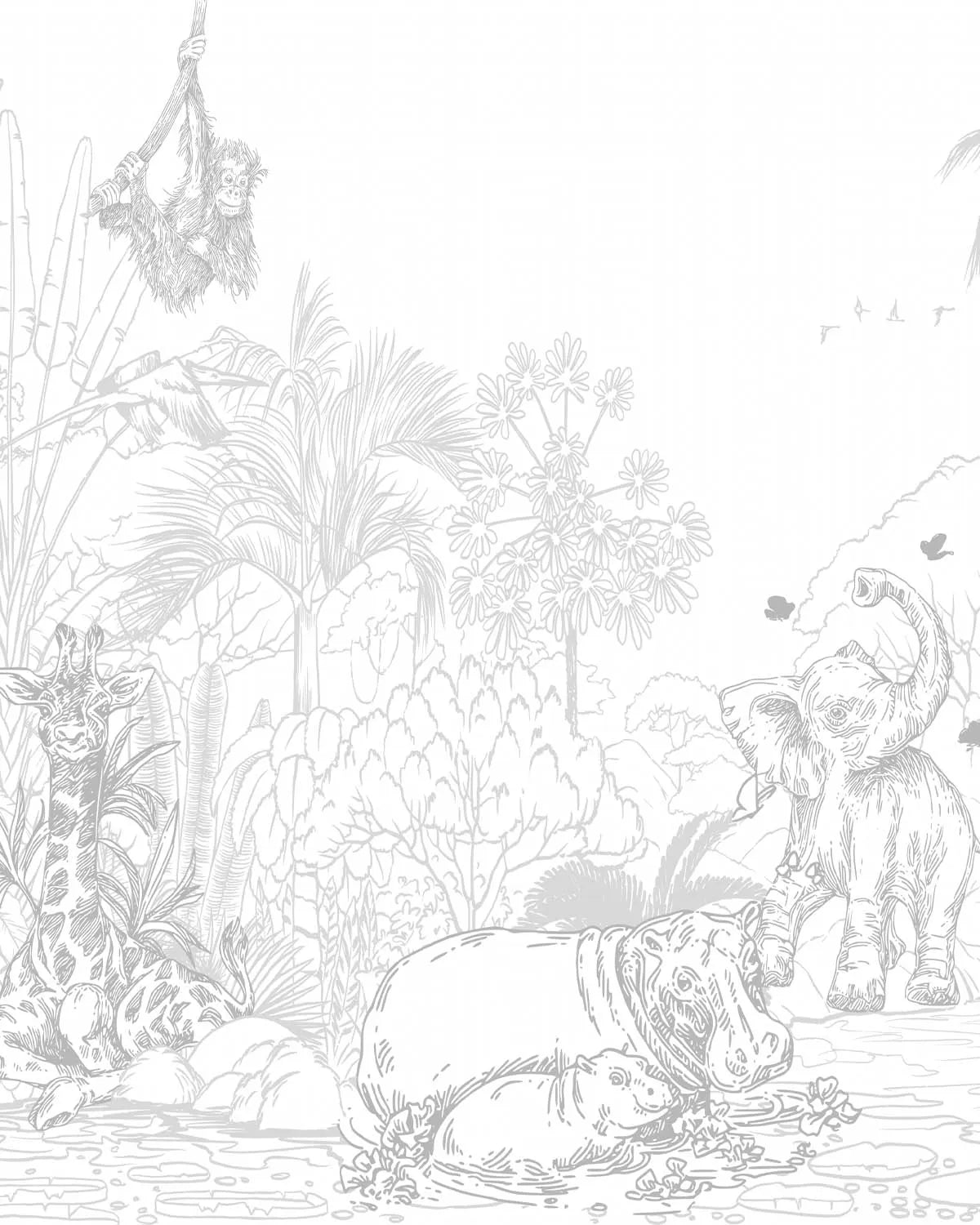 Jungle Babies in Grey Wallpaper Mural from Olive et Oriel where you can shop wallpaper and artworks online