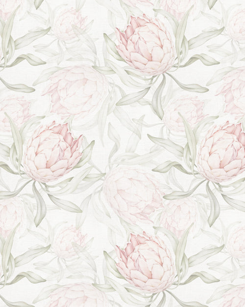 Paradise Protea in Soft Pink & Sage Green Wallpaper