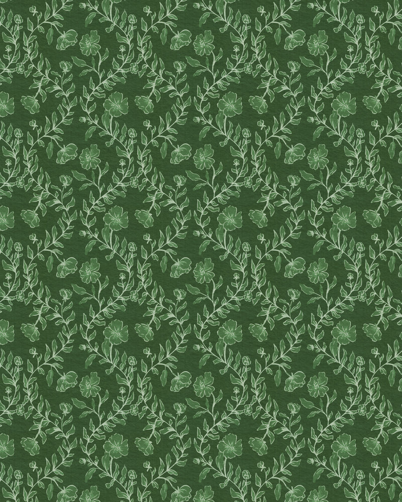 Country Floral Climber Dark Green Wallpaper from Olive et Oriel where you can shop wallpaper and artworks online