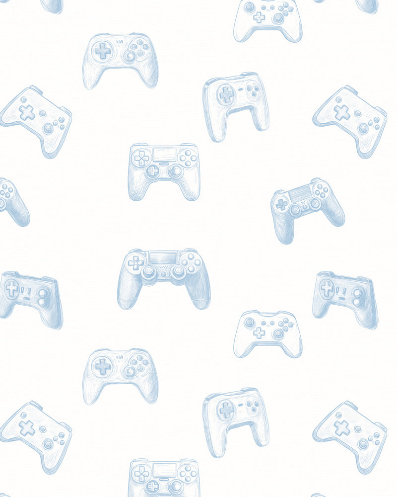 Game Over in Blue Wallpaper from Olive et Oriel where you can shop wallpaper and artworks online