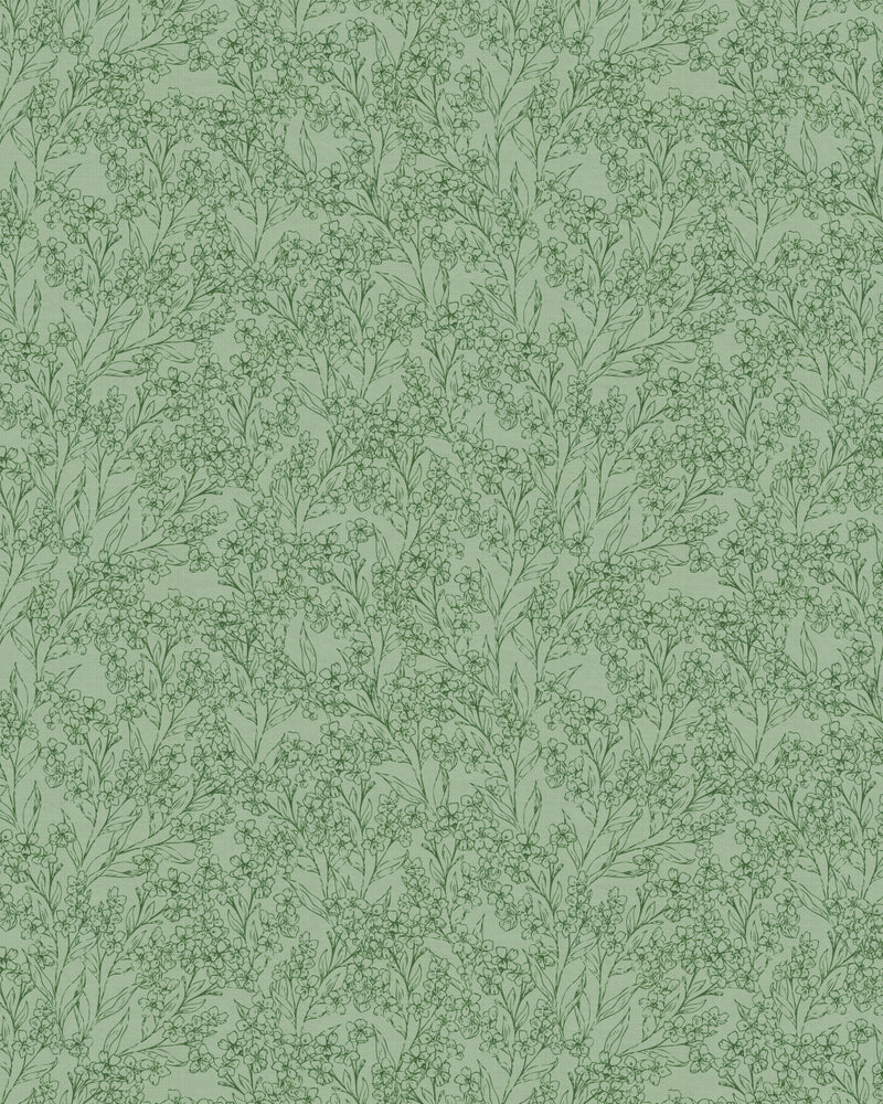 Prairie Floral Dark Green Wallpaper