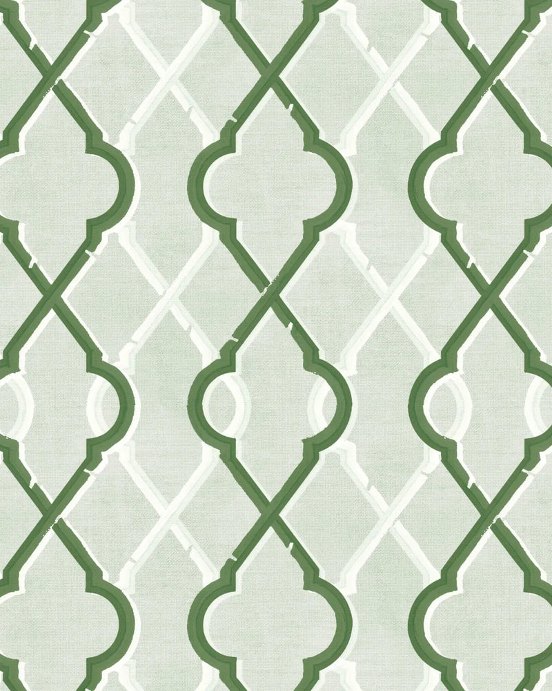 Painted Lattice in Forest Green Wallpaper from Olive et Oriel where you can shop wallpaper and artworks online