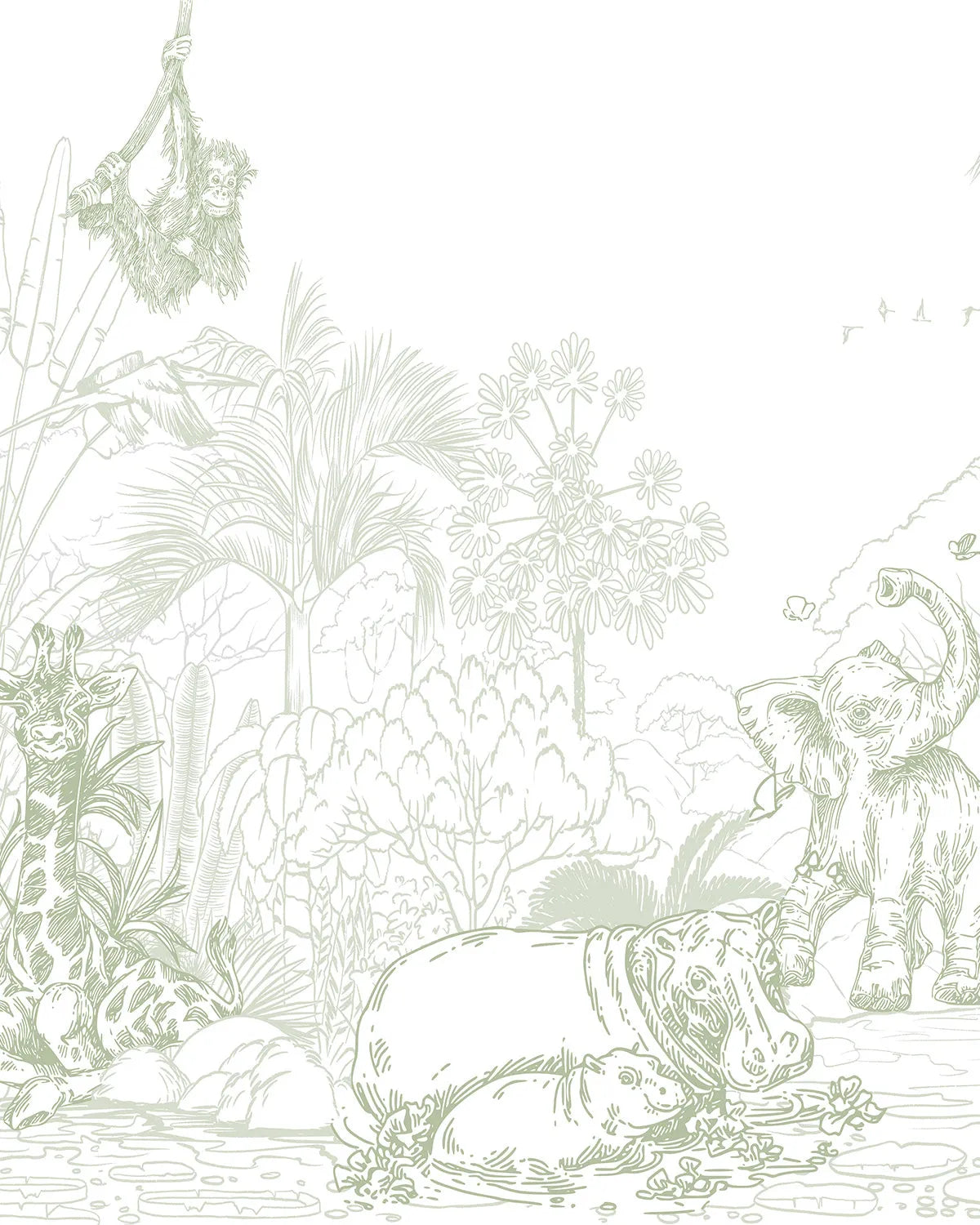 Jungle Babies Sage Green Wallpaper Mural from Olive et Oriel where you can shop wallpaper and artworks online