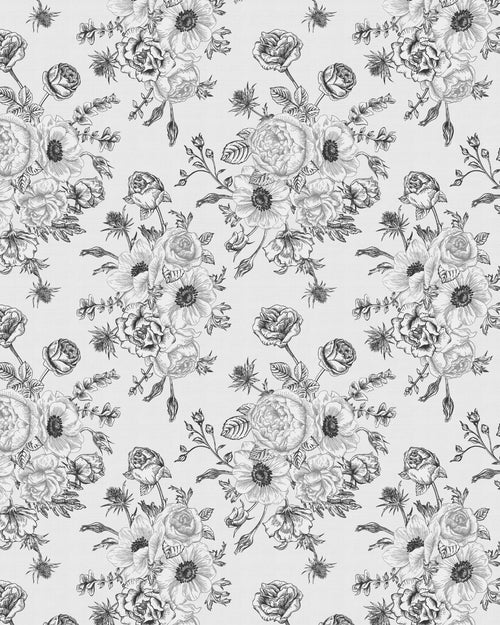 Floral Bouquet Black & White Wallpaper