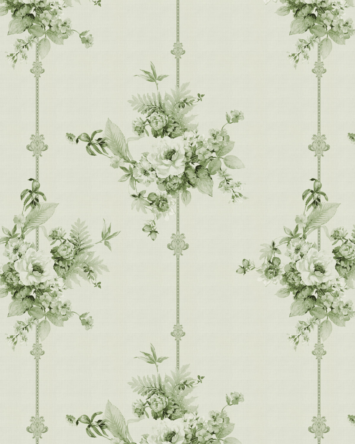 Country Floral Stripes Dark Green Wallpaper