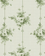 Country Floral Stripes Dark Green Wallpaper